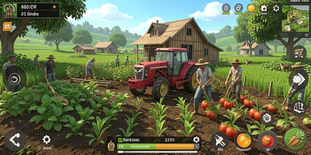 Screenshot menarik dari gameplay 888IDR dengan ladang yang subur.