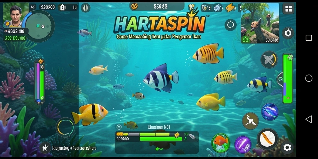 Screenshot HARTASPIN yang menampilkan gameplay memancing yang mendebarkan.