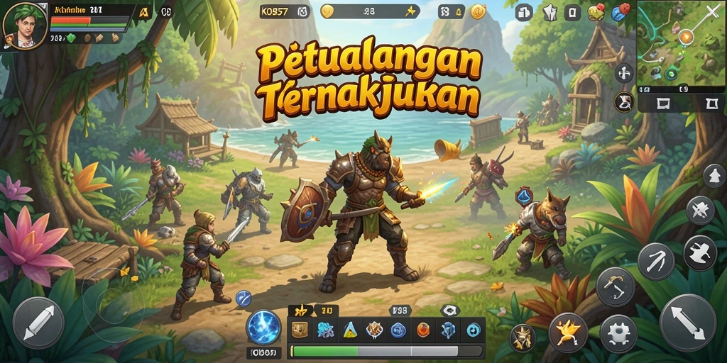 Screenshot gameplay KO857 menampilkan petualangan di dunia terbuka yang luas.