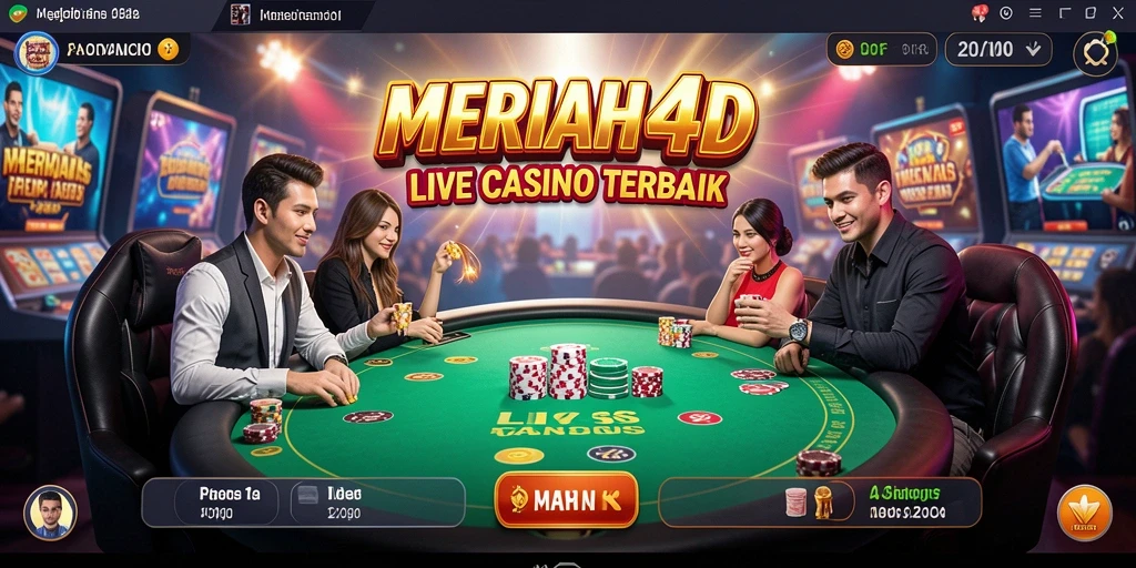 Tampilan gameplay MERIAH4D dengan dealer live di meja casino.