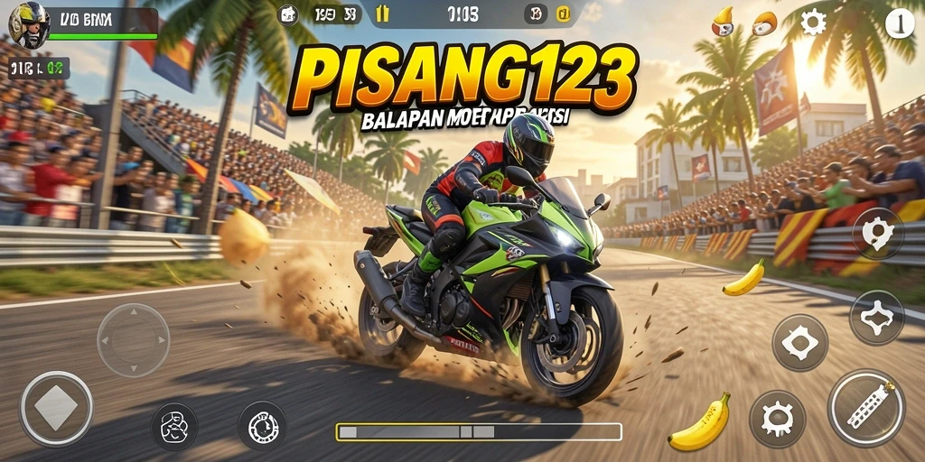 Gameplay seru dari PISANG123 menampilkan aksi balapan motor yang mendebarkan.