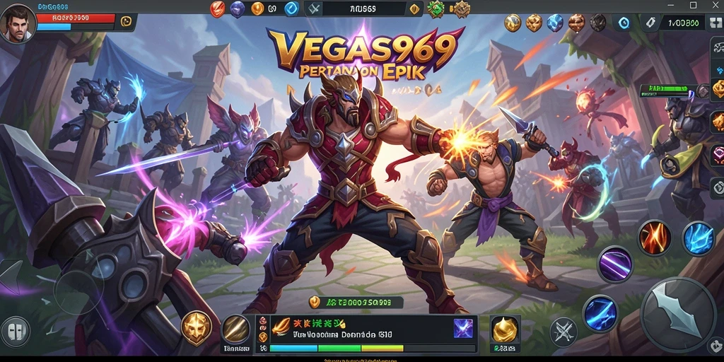 Tampilan layar permainan <strong>VEGAS969</strong> yang seru dan dinamis dalam pertandingan MOBA.